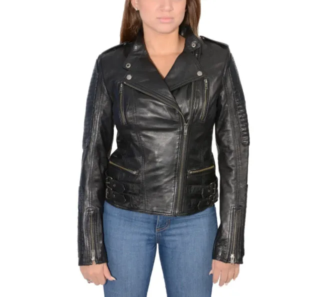 Black Lambskin Leather Quilted Moto Jacket