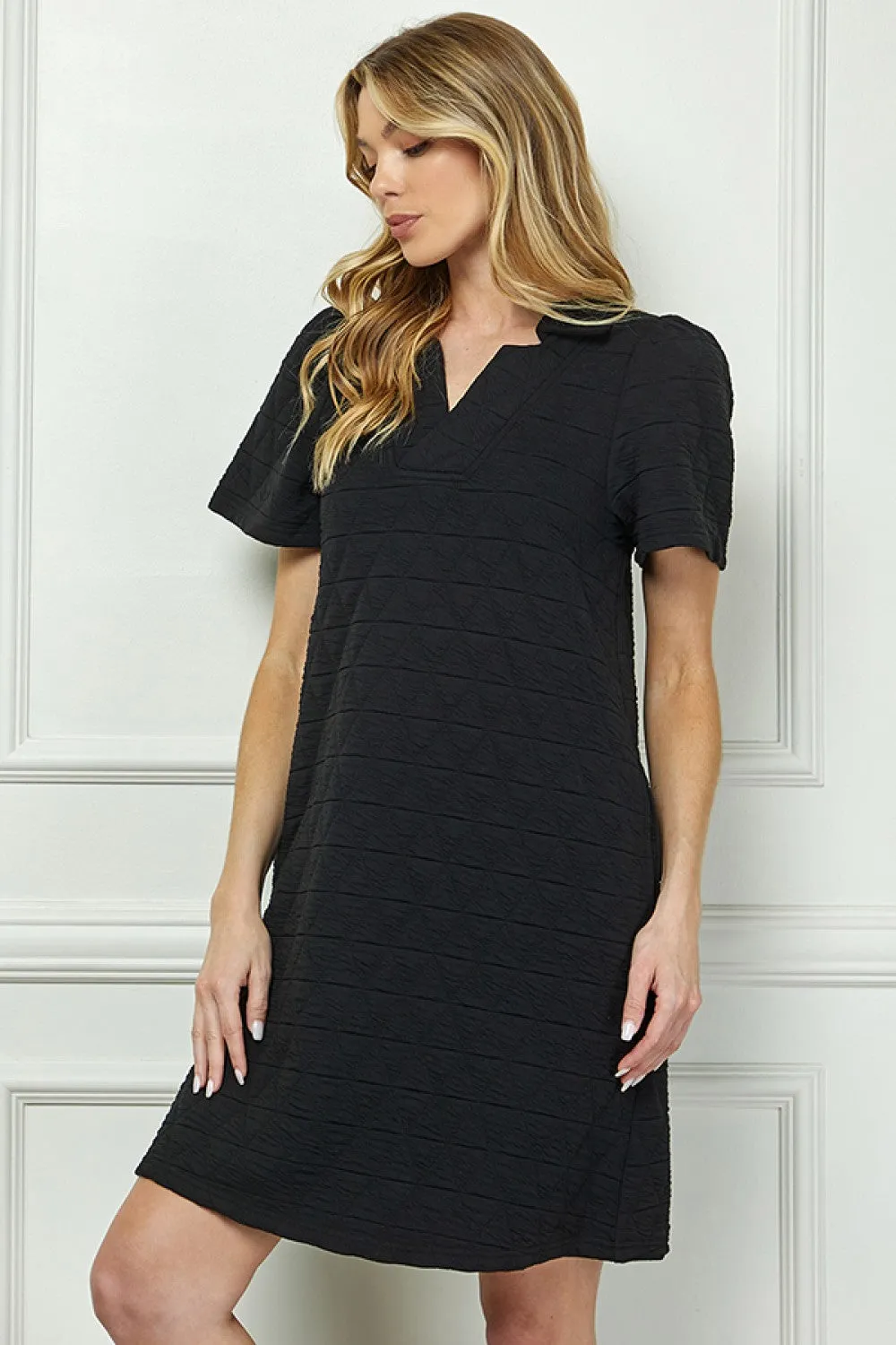 Black Quilted Collared Dress