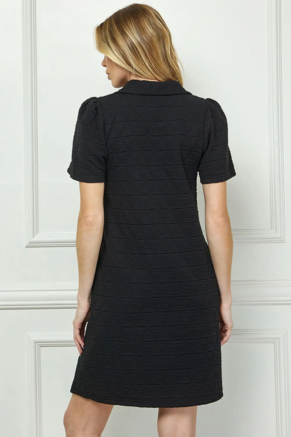 Black Quilted Collared Dress