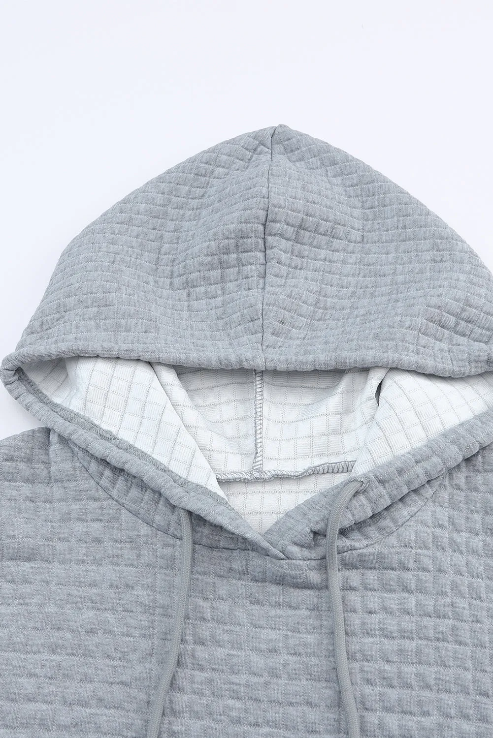 Black Quilted Kangaroo Pocket Drawstring Hoodie