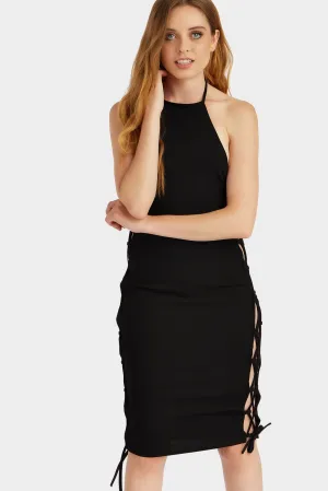 Black Side Lace Up Dress