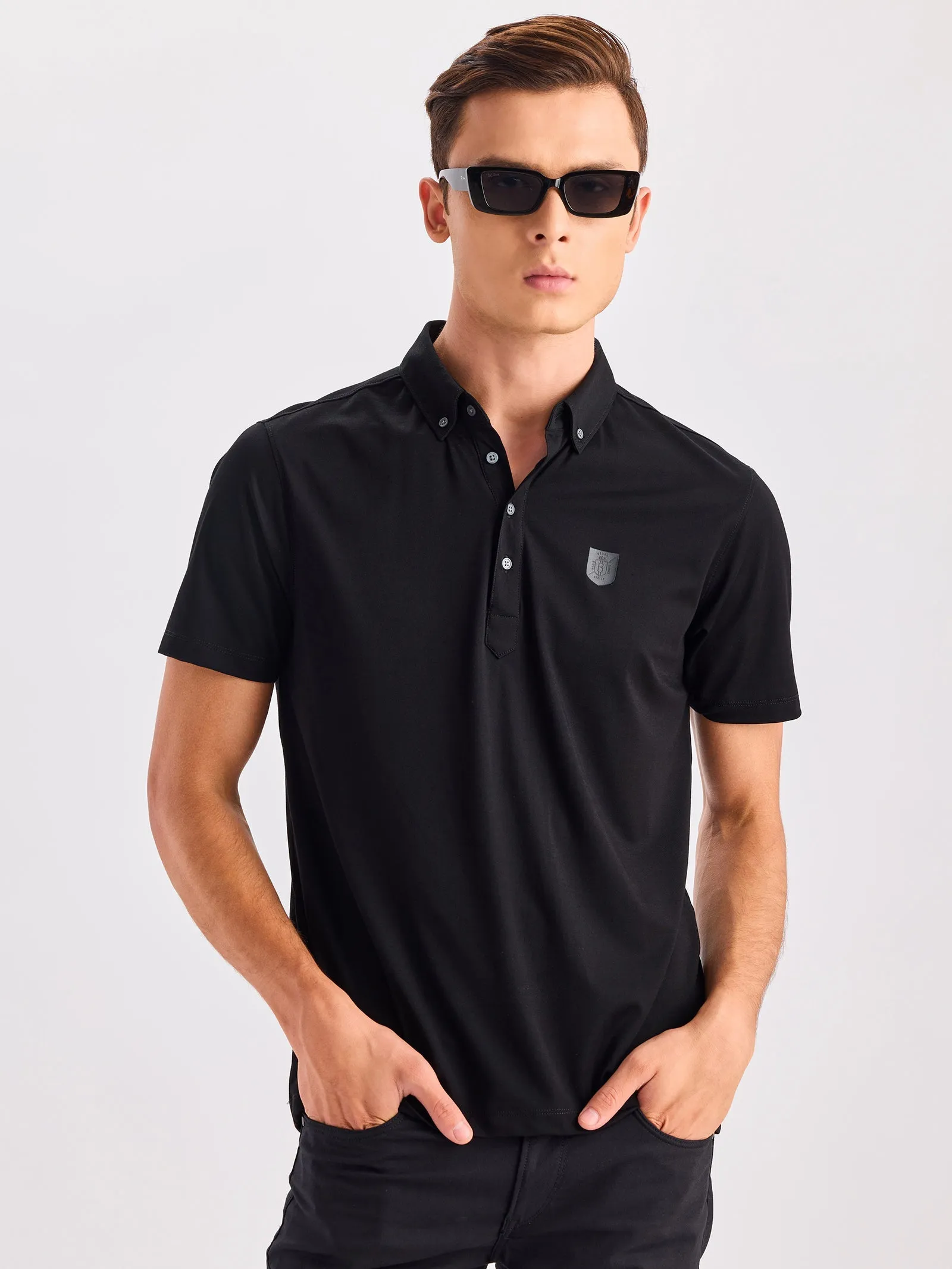 Black Solid Polo T-Shirt