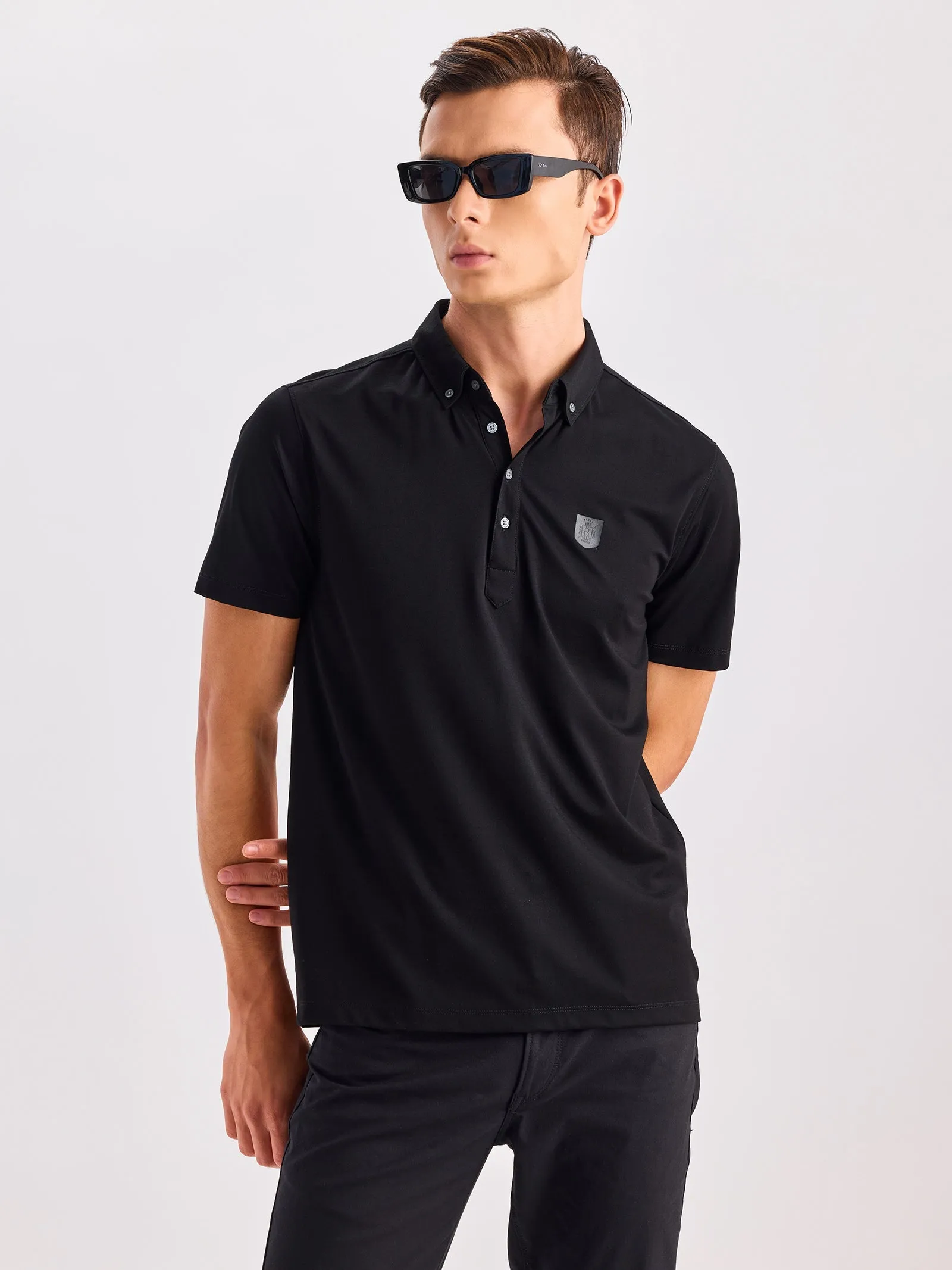 Black Solid Polo T-Shirt