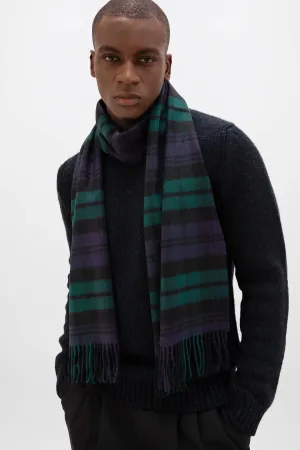 Black Watch Tartan Wide Cashmere Scarf