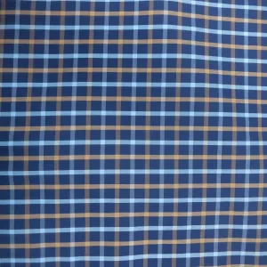 Blue and Taupe Square Pattern 100% Fine Cotton Fabric