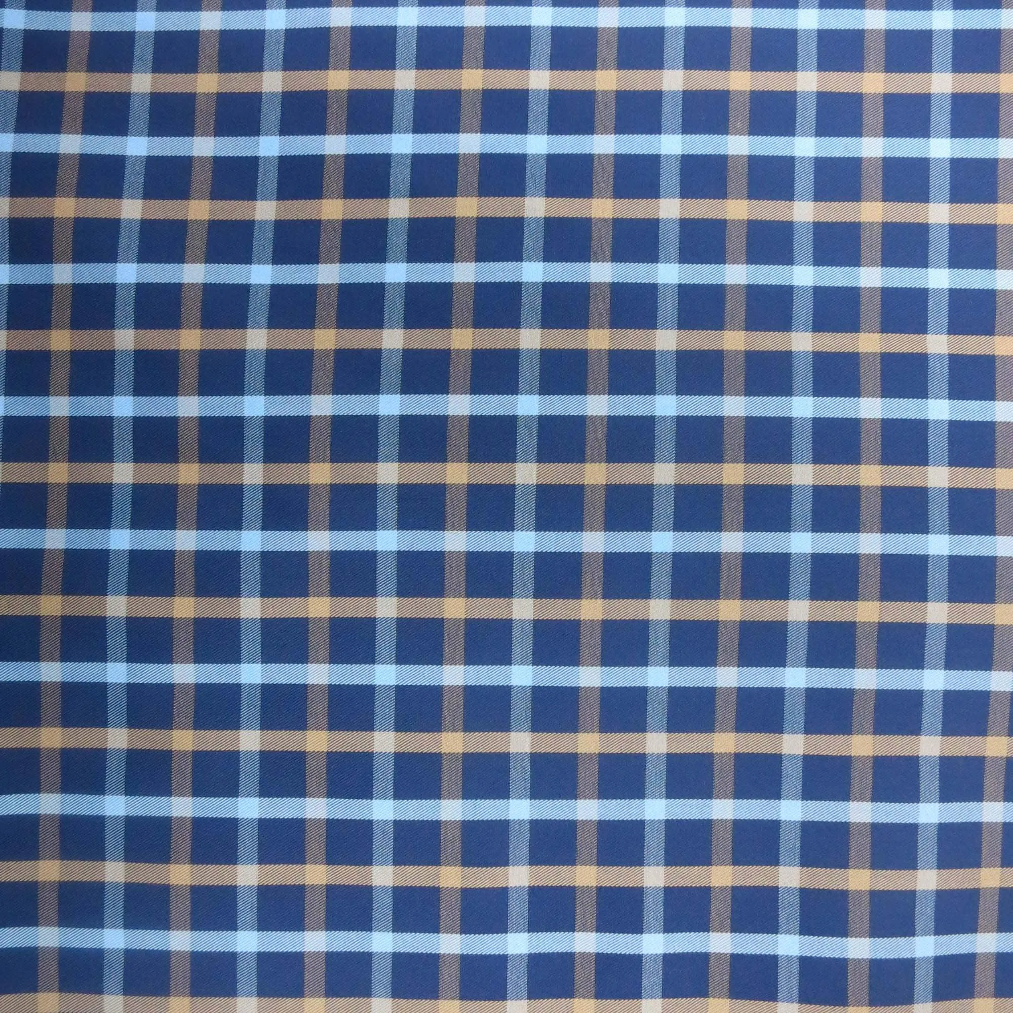 Blue and Taupe Square Pattern 100% Fine Cotton Fabric