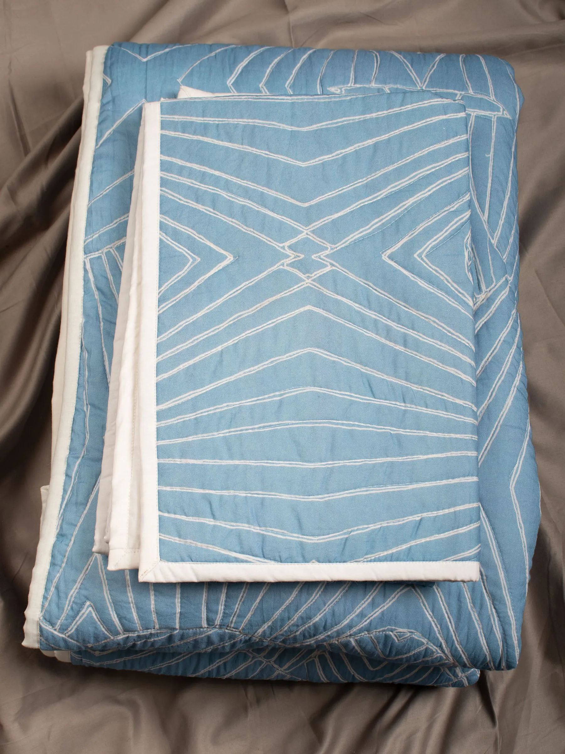 Blue Quilted Bedcover With Pillow Covers