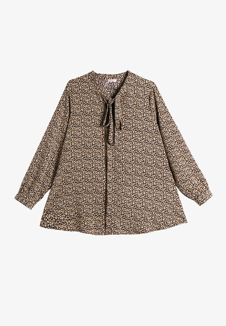 Bowen High-neck Bow Printed Blouse - Brown