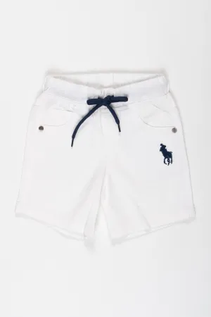 Boys White Cotton Shorts with Emblem Detail