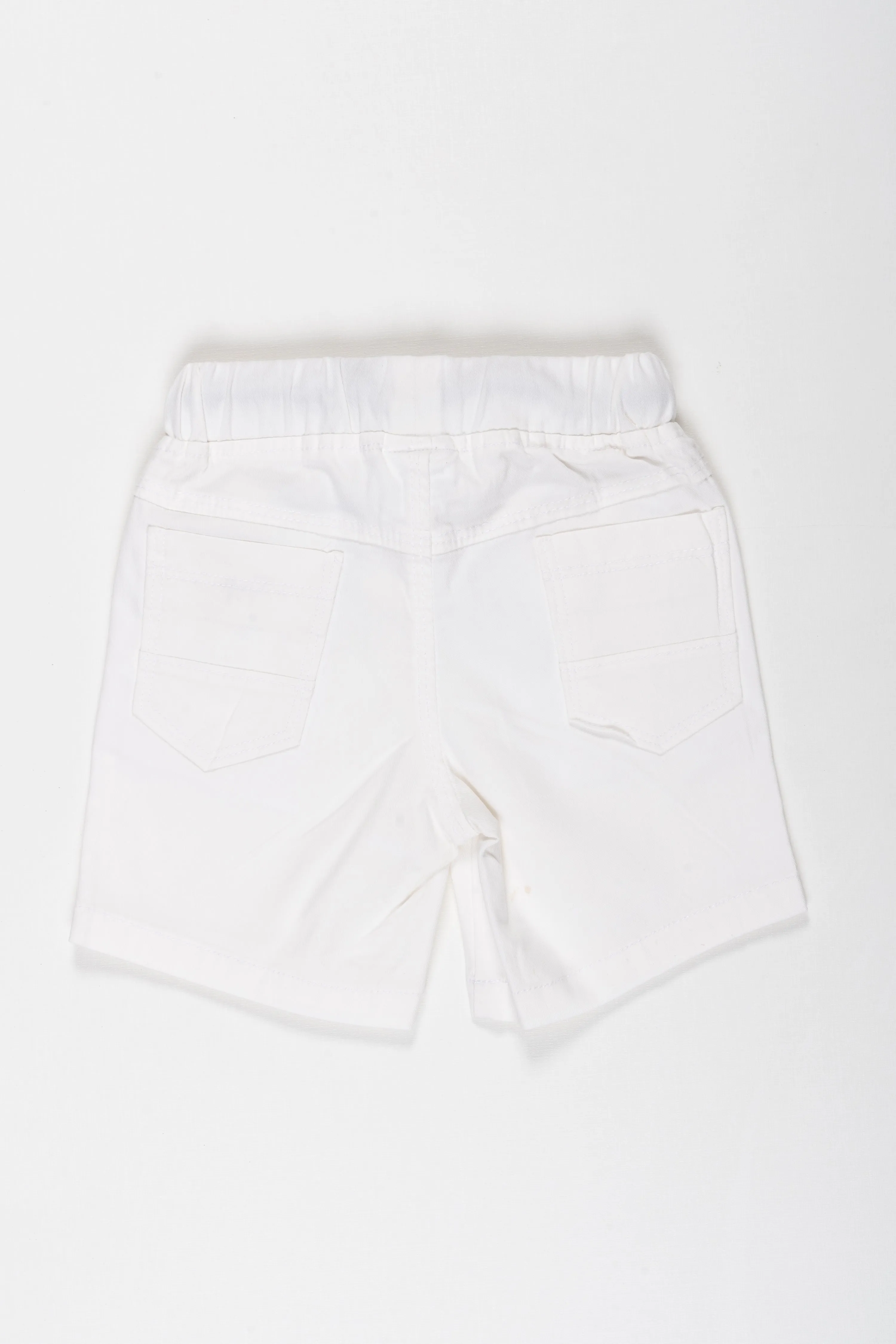 Boys White Cotton Shorts with Emblem Detail