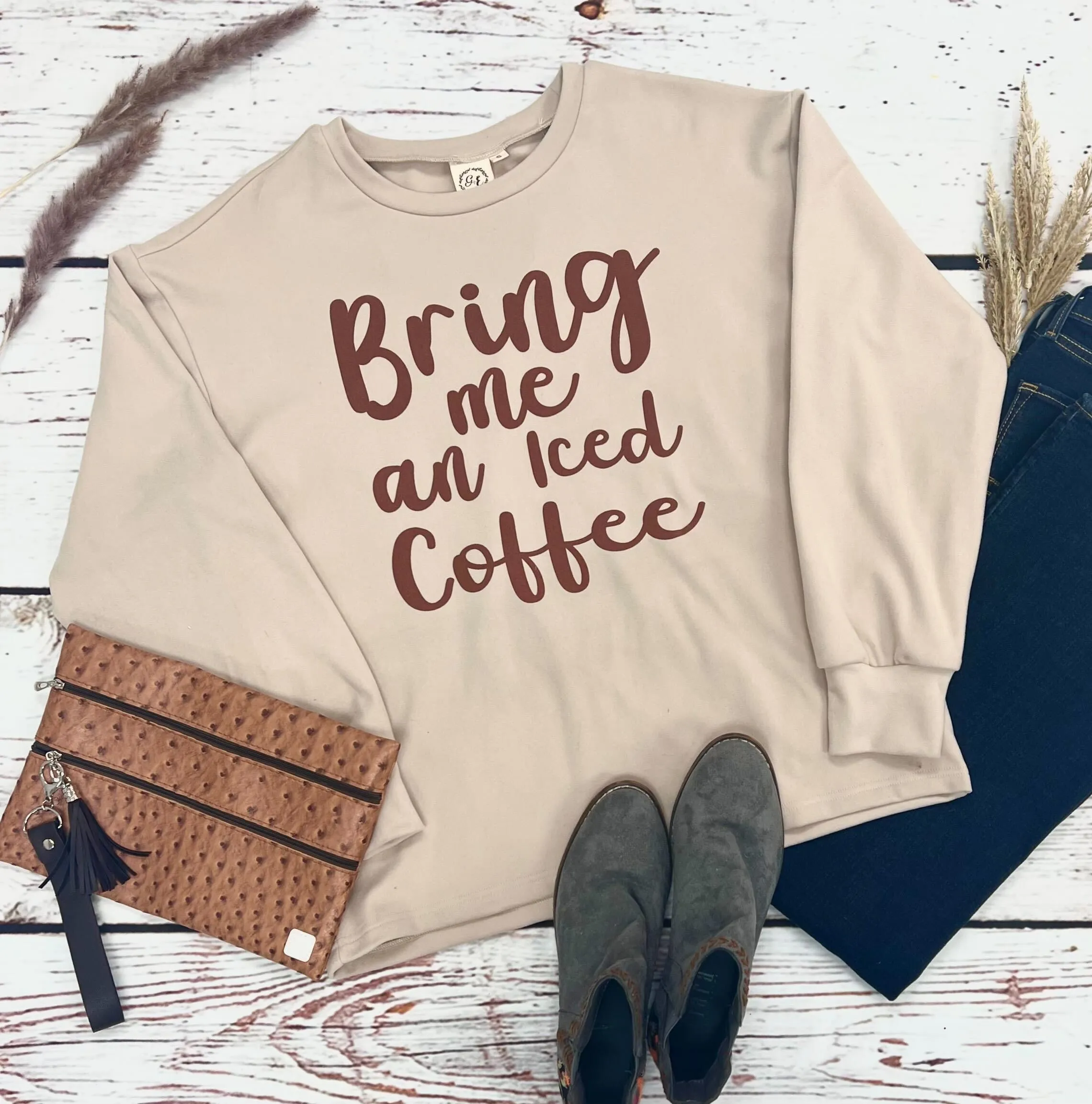 Bring Me An Iced Coffee on Cream Crewneck Sweatshirt