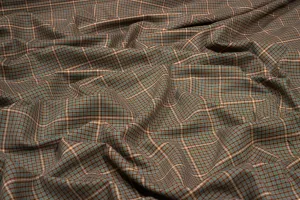 Brown and Teal Checked Italian Stretch Wool Suiting