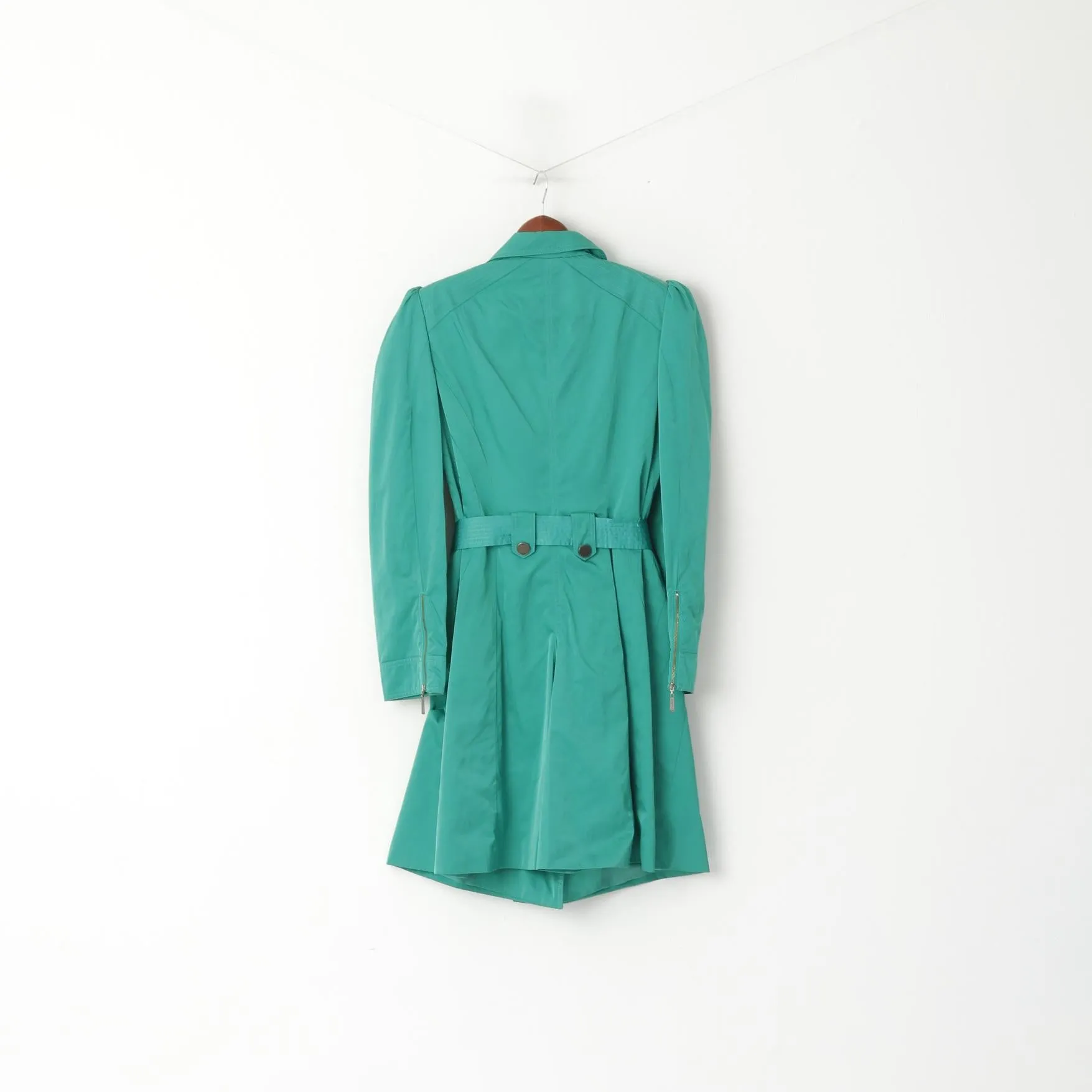 Butterfly by Matthew Williamson Women 12 40 Coat Green Shiny Belted Classic Trench