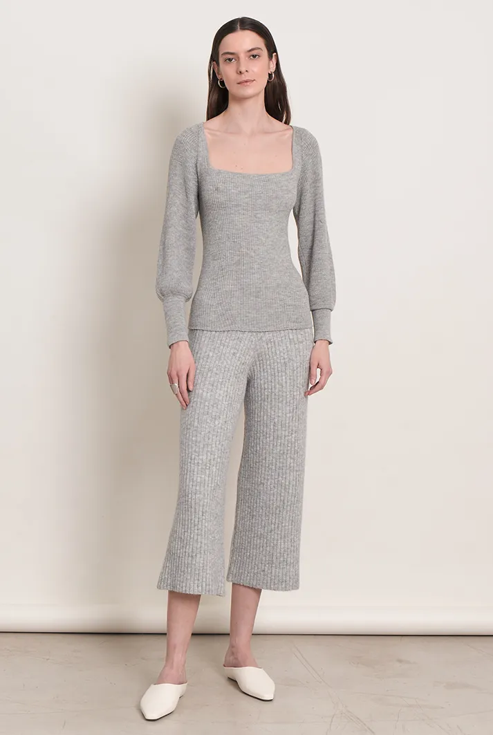 Camila Ribbed Square Neck Sweater | Grey