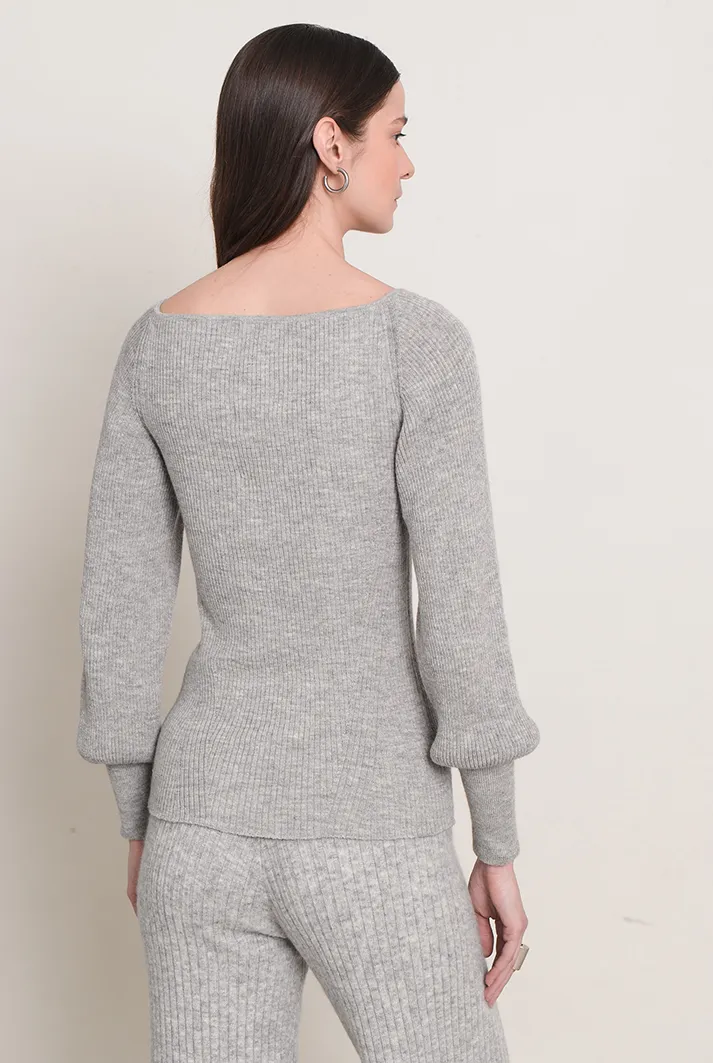 Camila Ribbed Square Neck Sweater | Grey