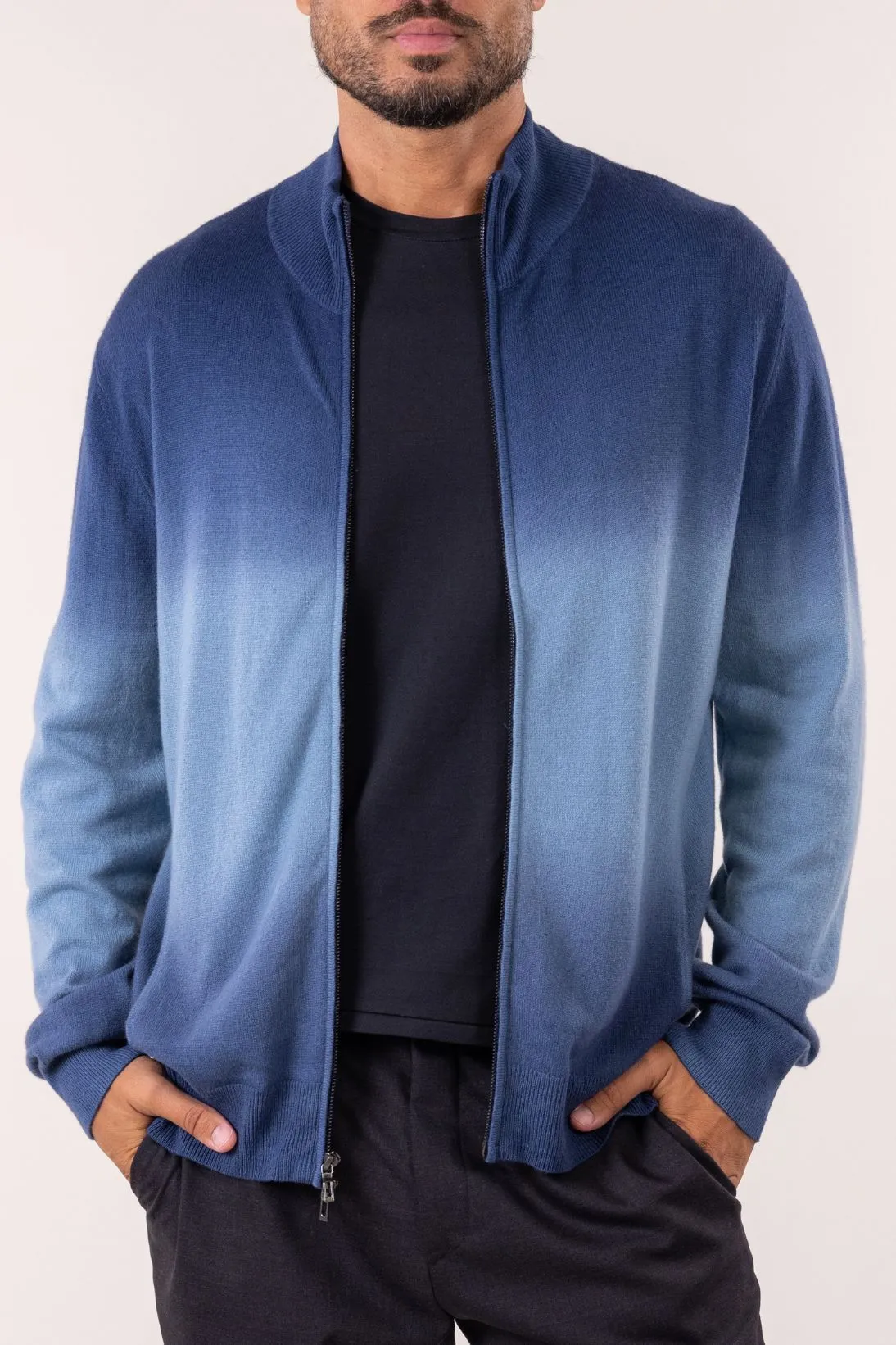 CASHMERE DIP DYE ZIP MOCK NECK