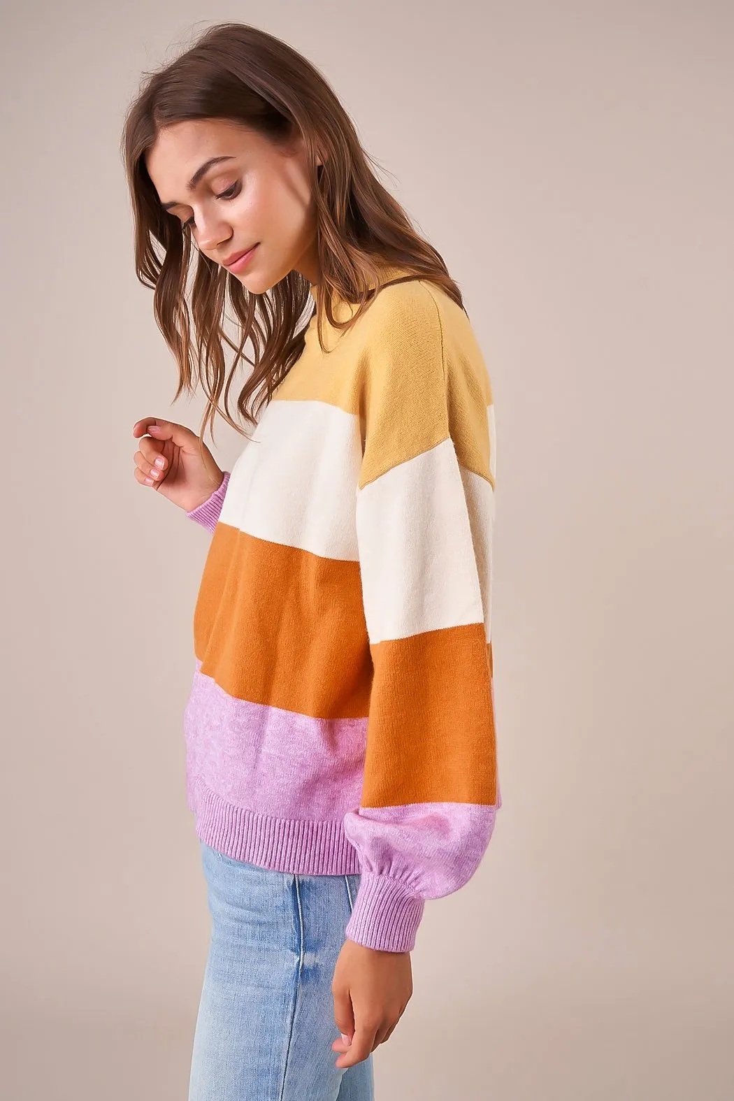 Cassandra Color Block Mock Neck Sweater