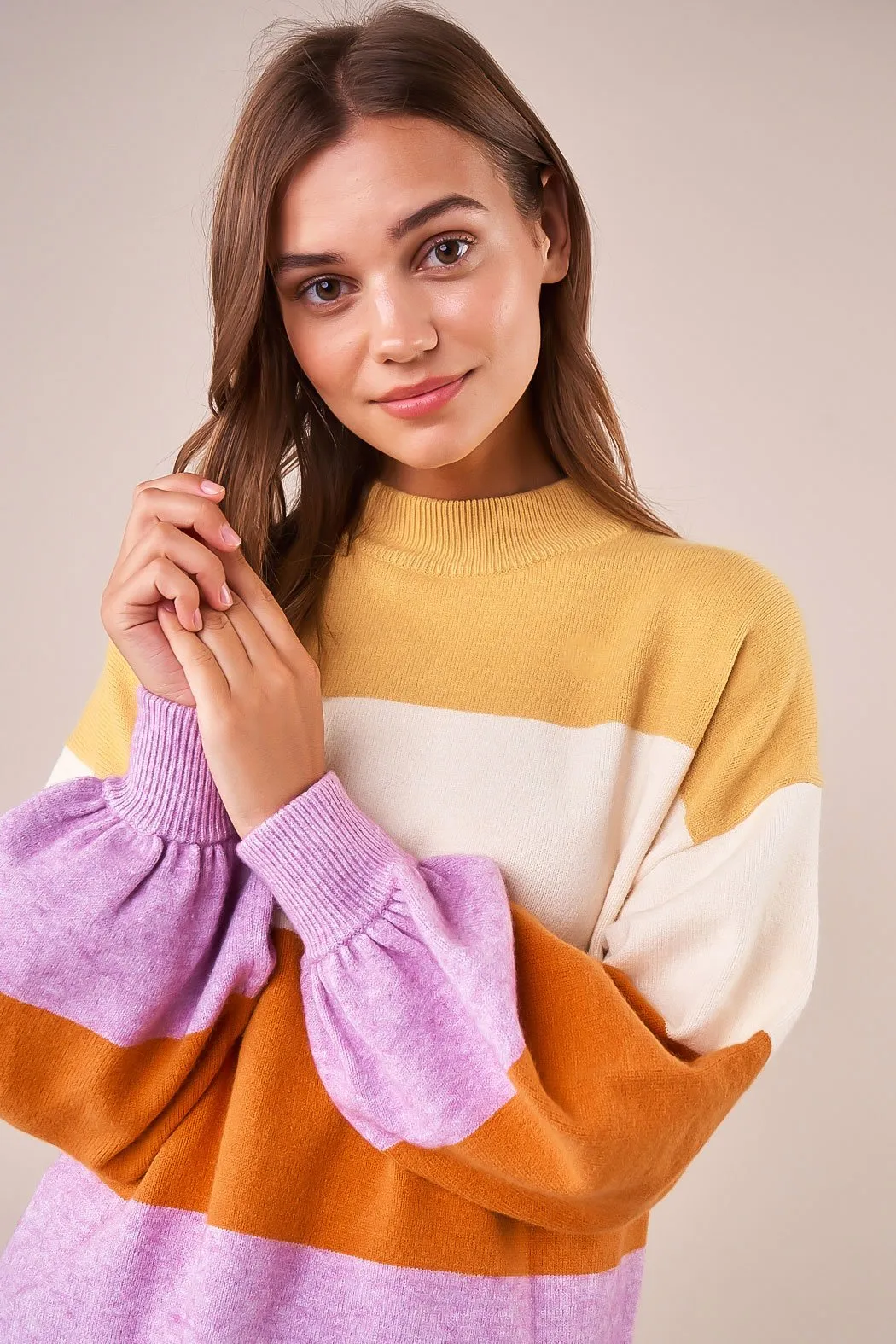 Cassandra Color Block Mock Neck Sweater