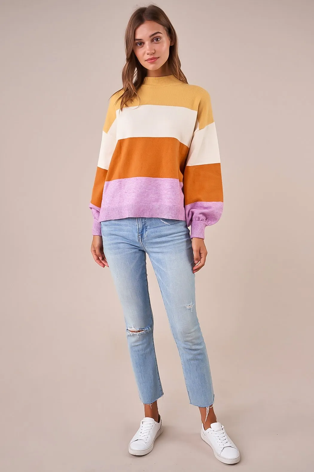 Cassandra Color Block Mock Neck Sweater