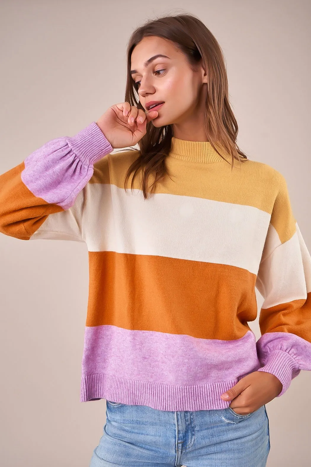 Cassandra Color Block Mock Neck Sweater