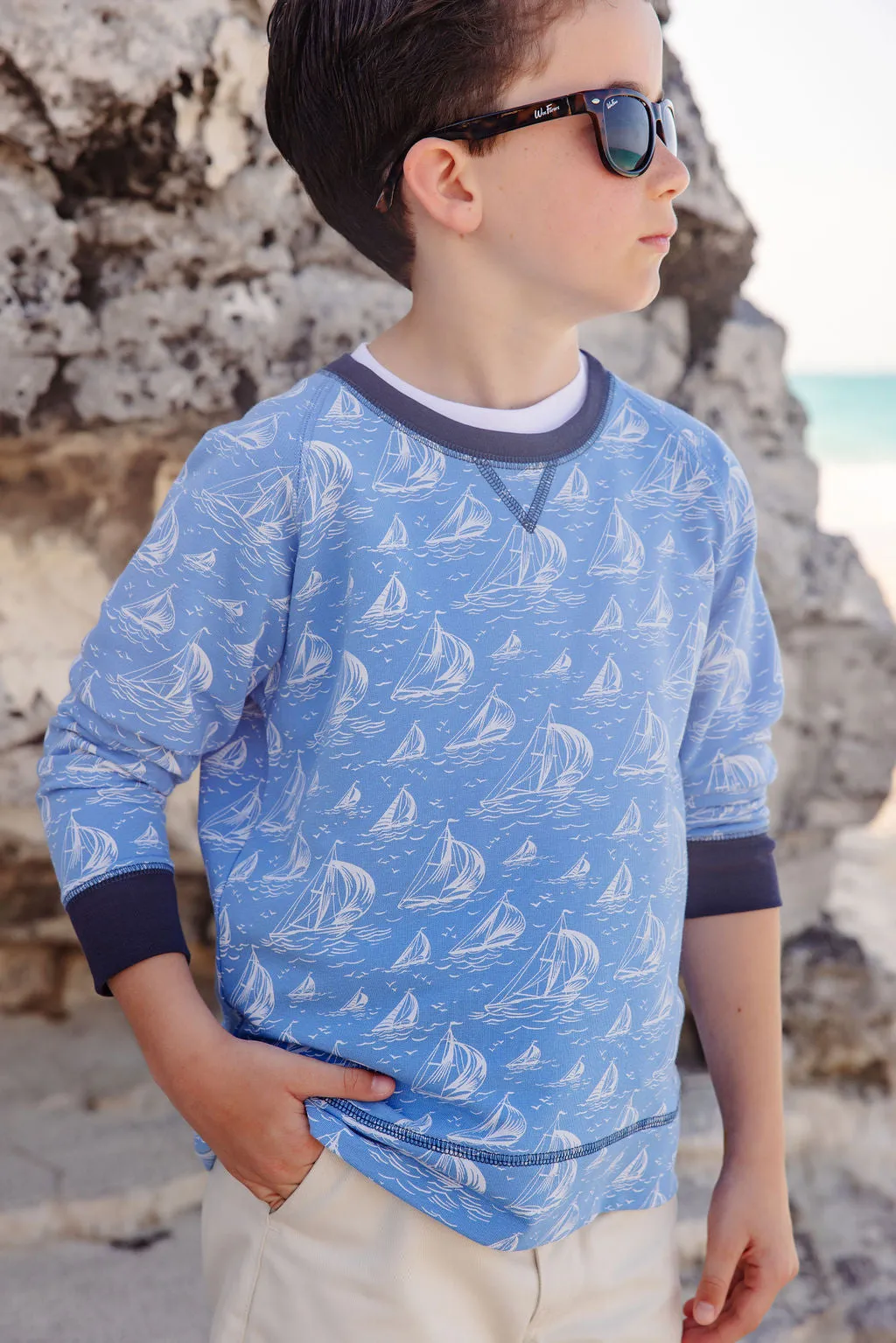 Cassidy Comfy Crewneck (Unisex) - St. Simon's Sailboat with Nantucket Navy