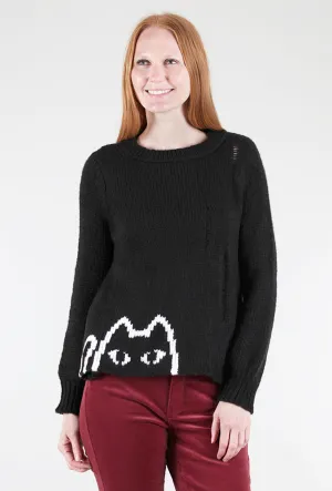 Cat Crew Sweater, Black