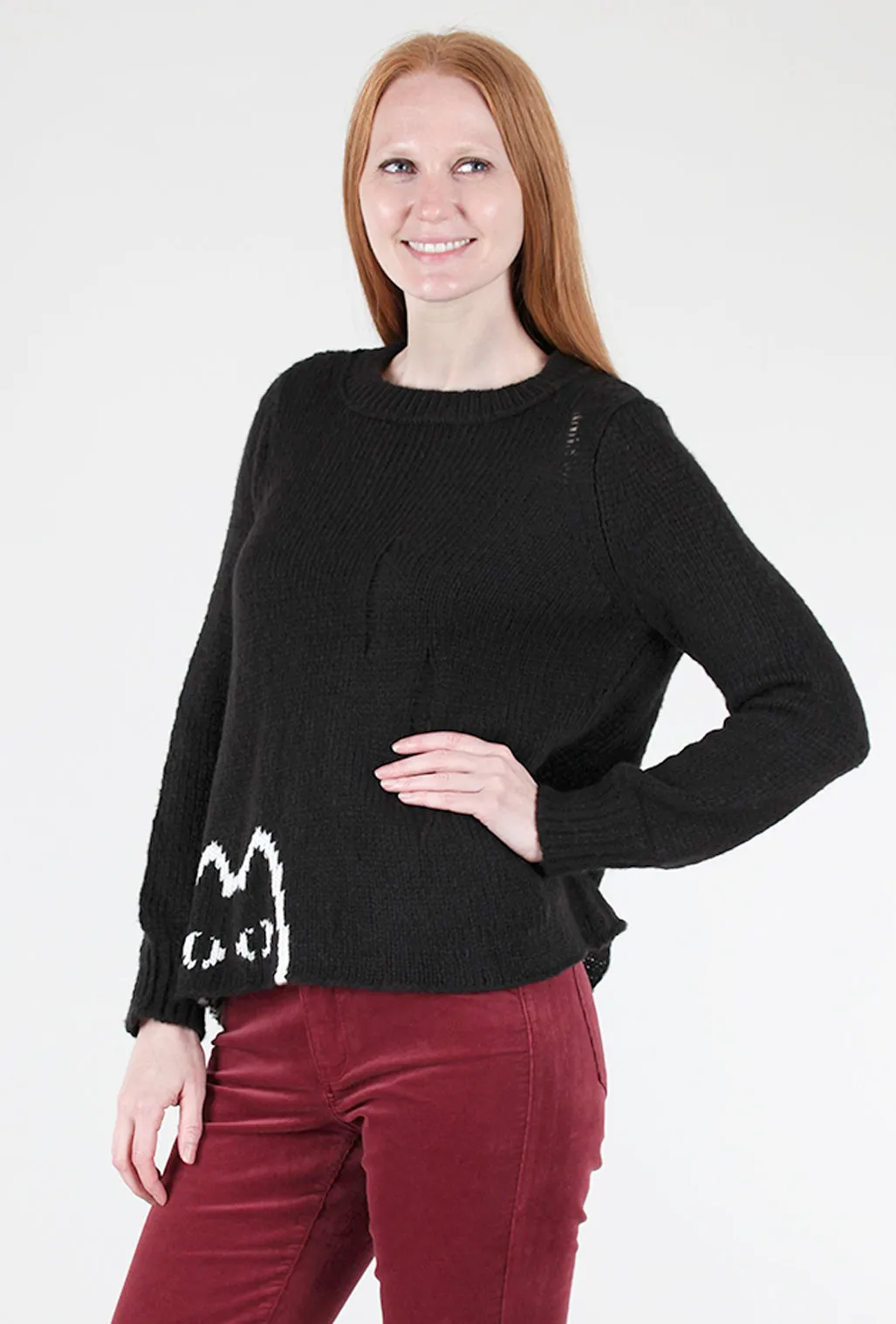 Cat Crew Sweater, Black