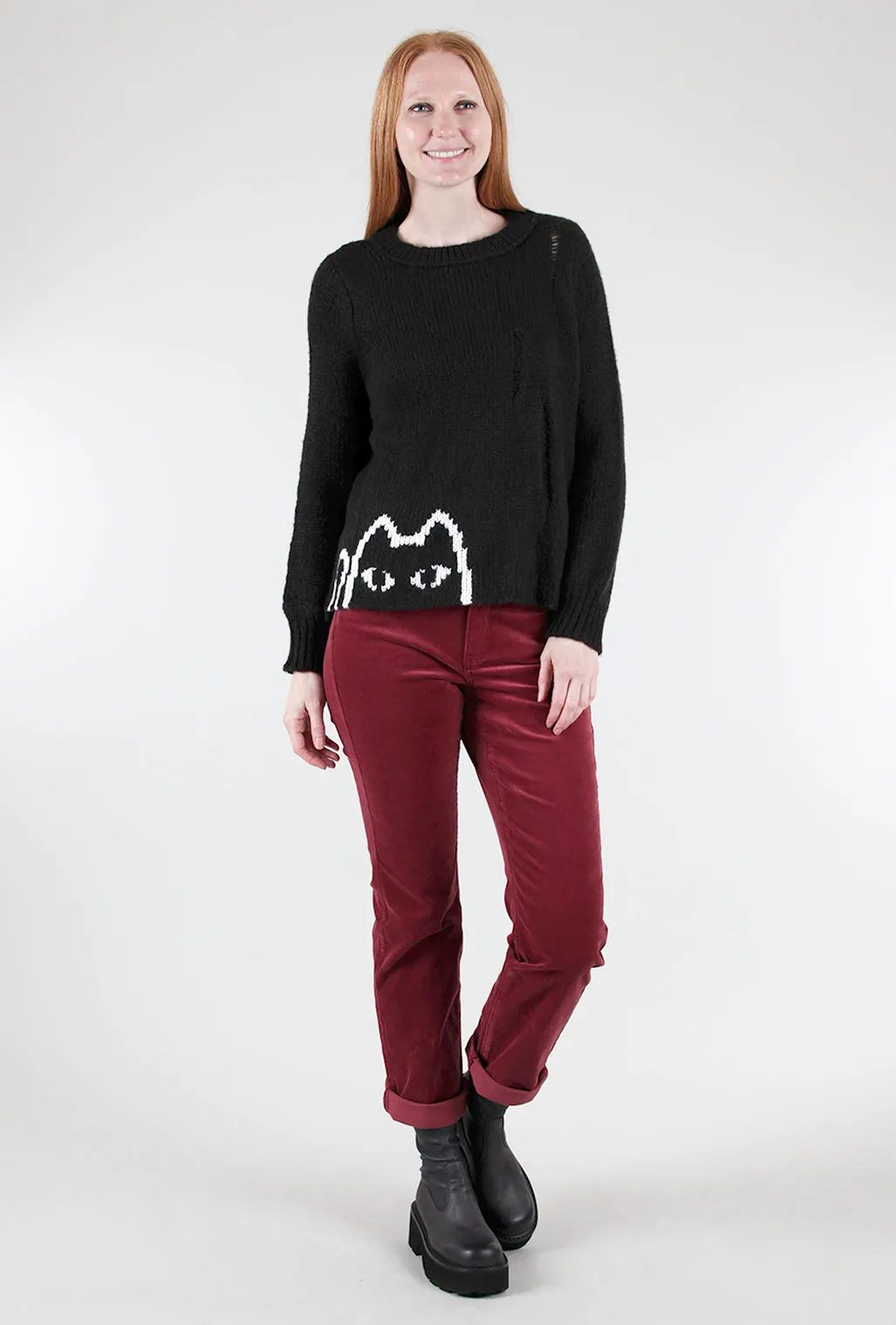 Cat Crew Sweater, Black