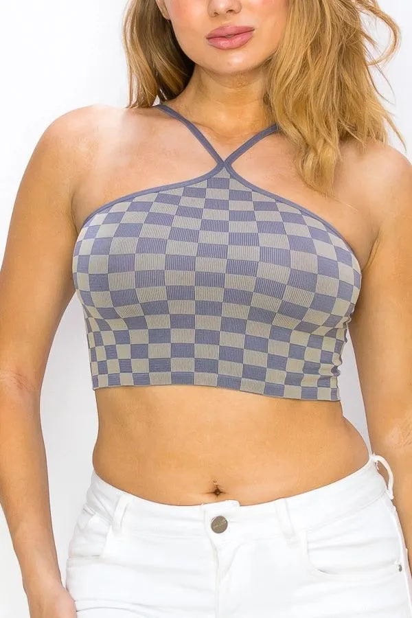 Checker Daze High Neck Crop Top