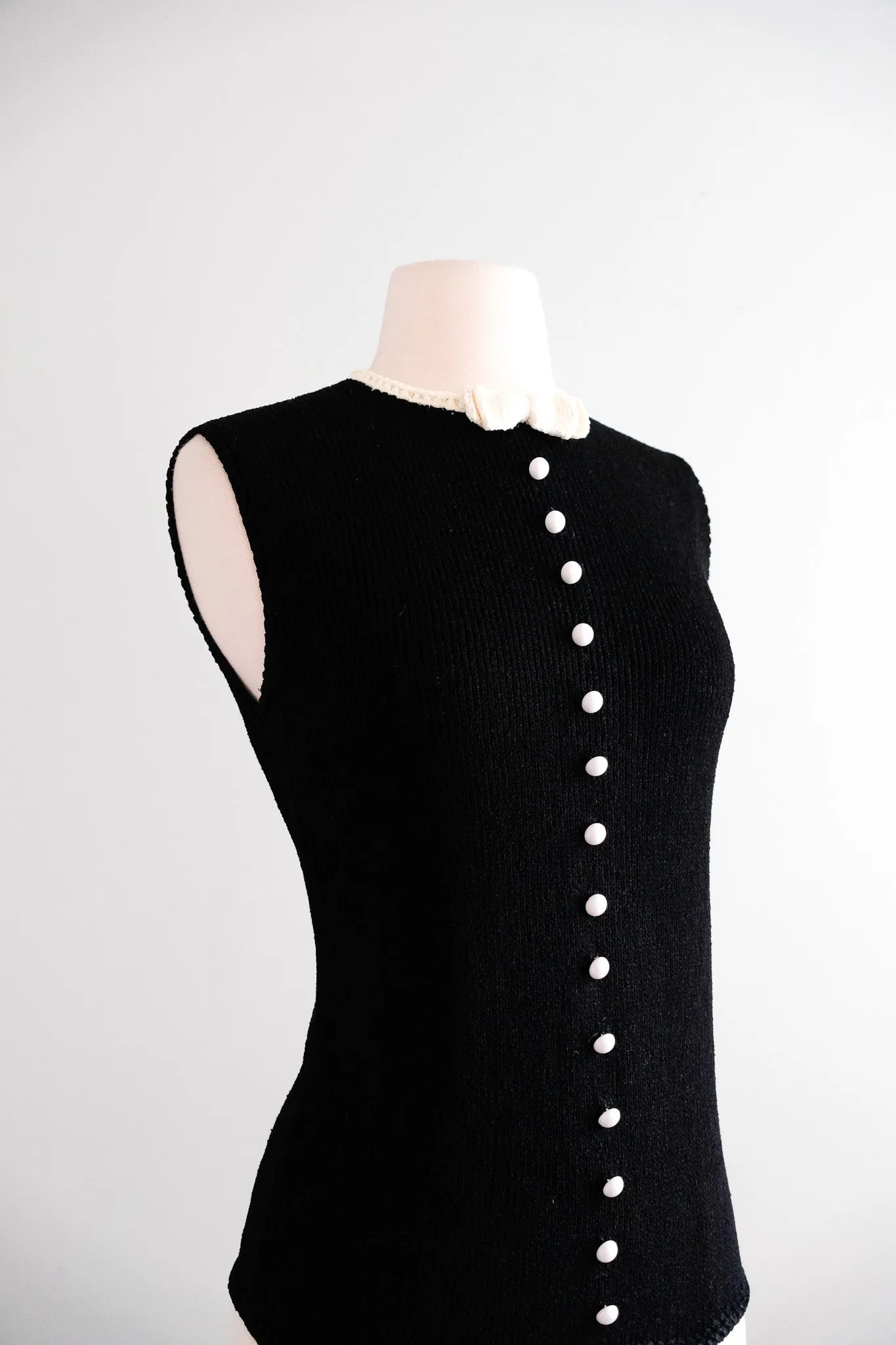 Chic 1960's Black & White Mod Knit Dress by St. John Knits / M