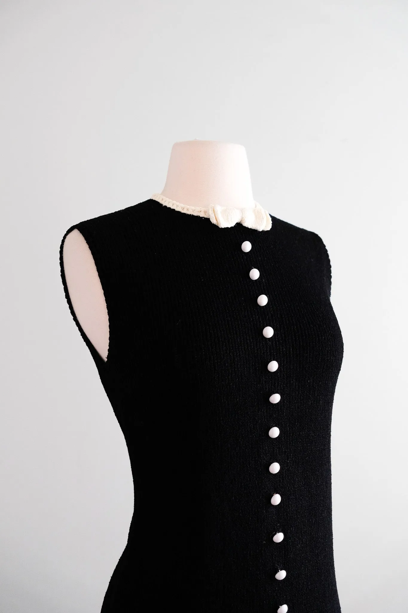 Chic 1960's Black & White Mod Knit Dress by St. John Knits / M