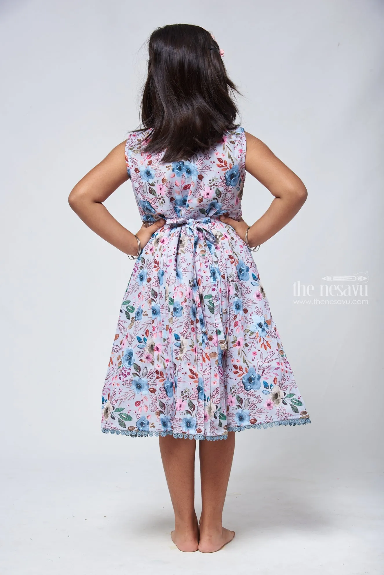 Chic Blue Floral Cotton Frock - Trendy Girls Dress