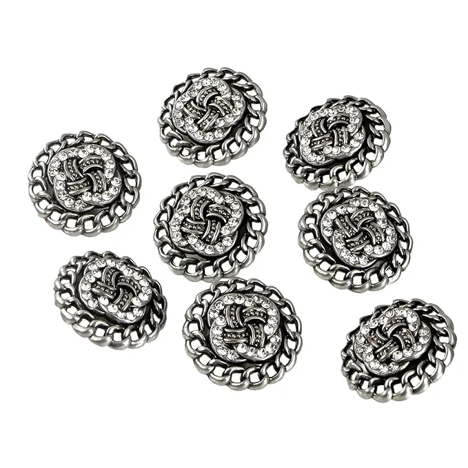 Circular Border Design with Diamond Accents Silver Metal Buttons (8 Small   4 Big)