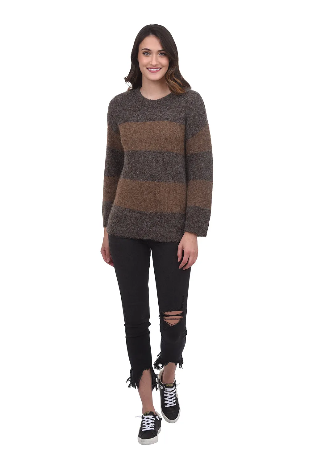 Color-Block Oversize Sweater, Brown