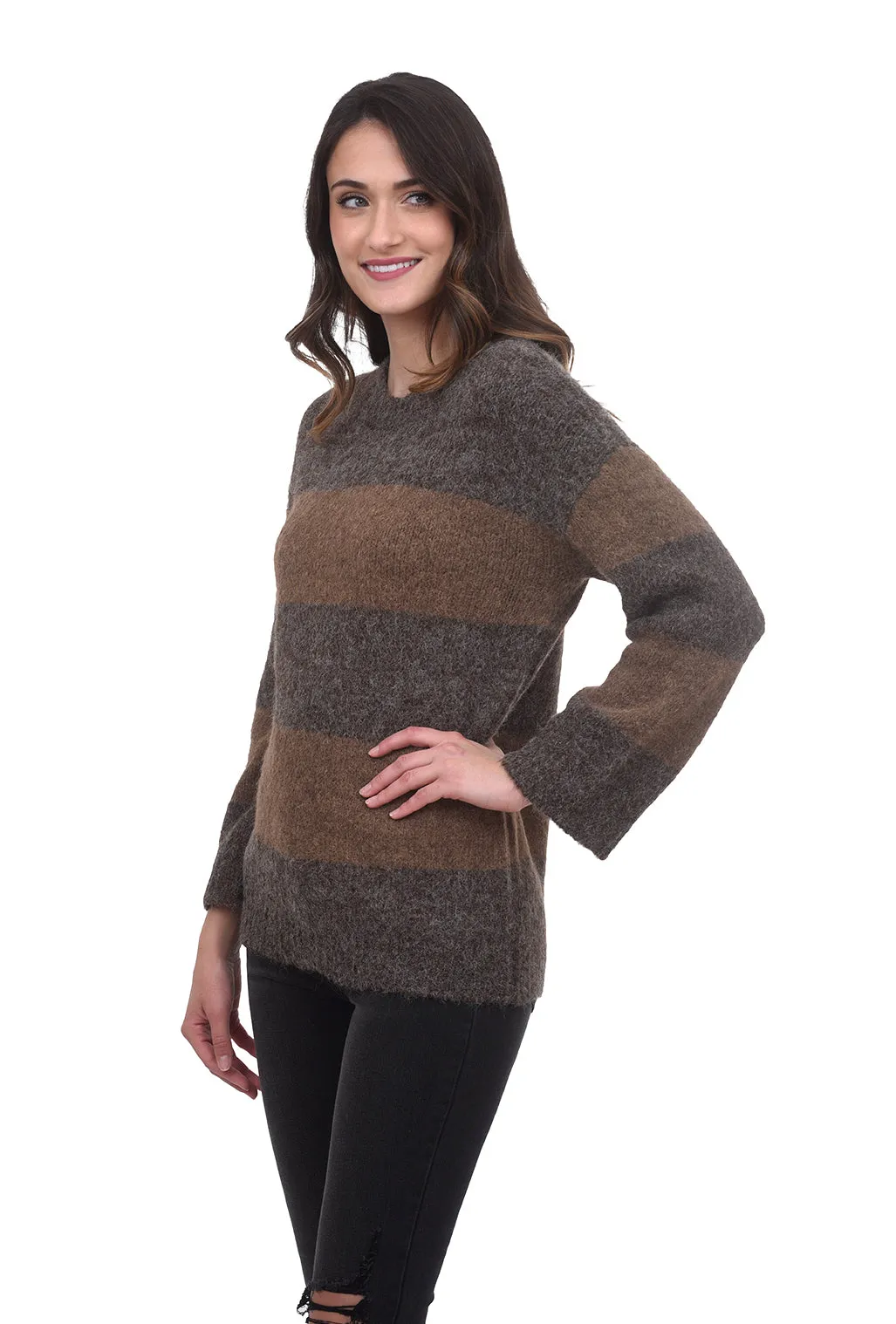 Color-Block Oversize Sweater, Brown