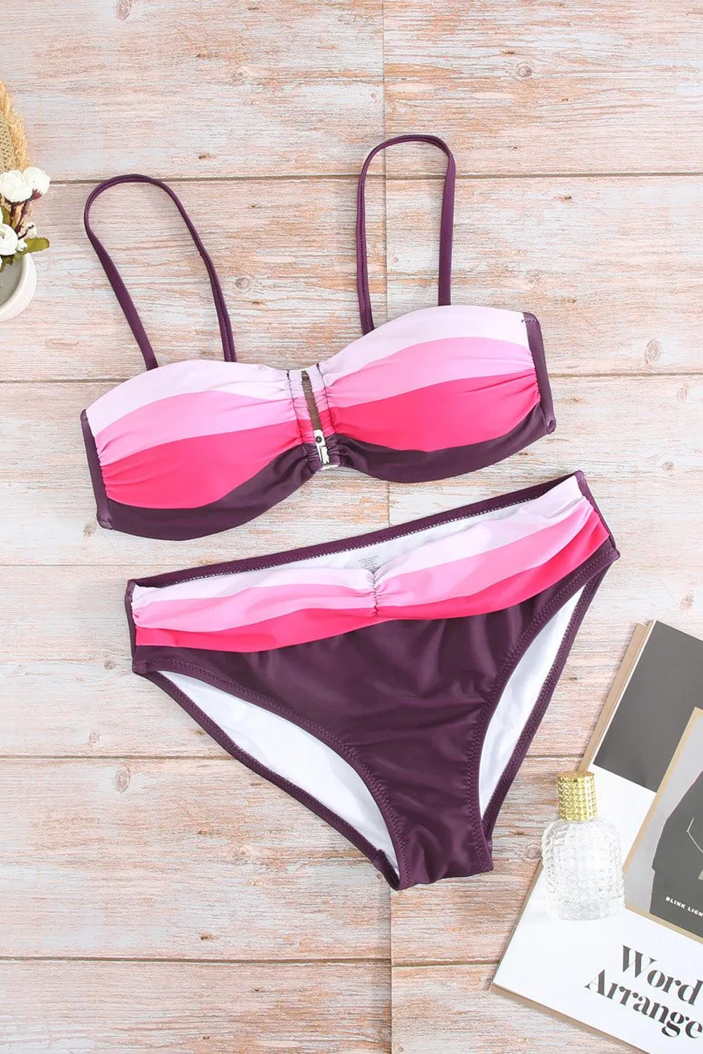 Contrast Spaghetti Strap Bikini Set