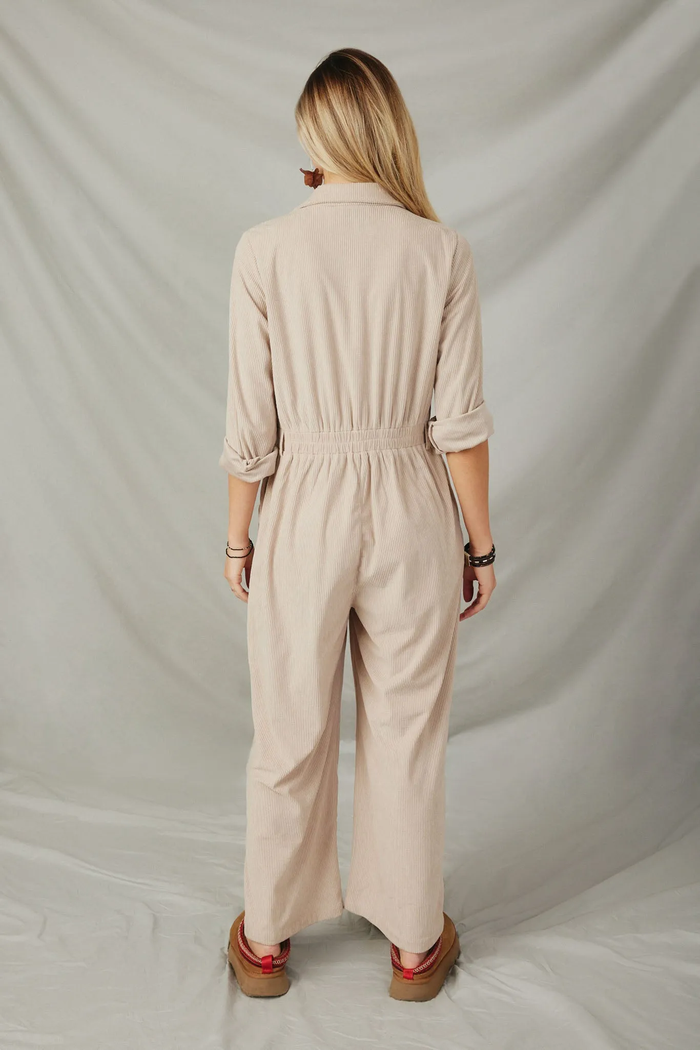 Corduroy Collared Wide Leg Jumpsuit