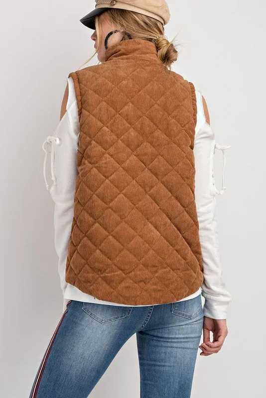 Corduroy Fall Vest in Caramel