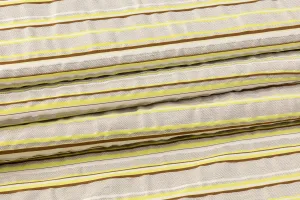 Crushed Poly Cotton Striped Brocade - Gray / Yellow / Brown