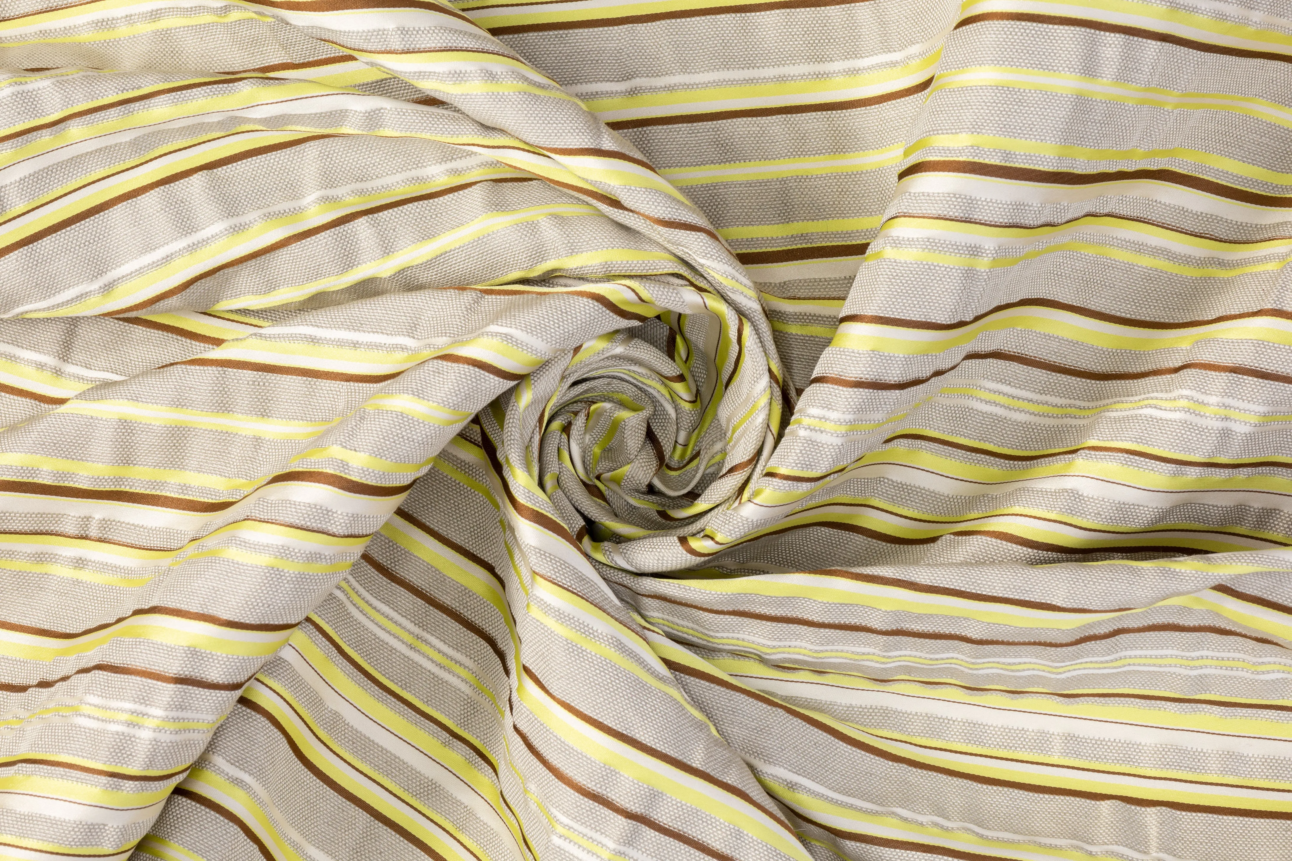 Crushed Poly Cotton Striped Brocade - Gray / Yellow / Brown