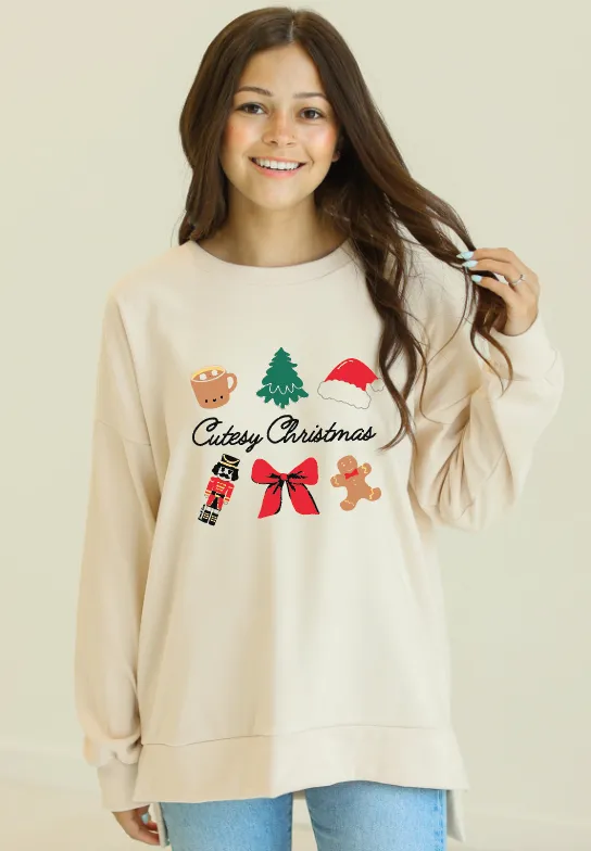 Cutesy Christmas on Ivory Microfleece Crewneck