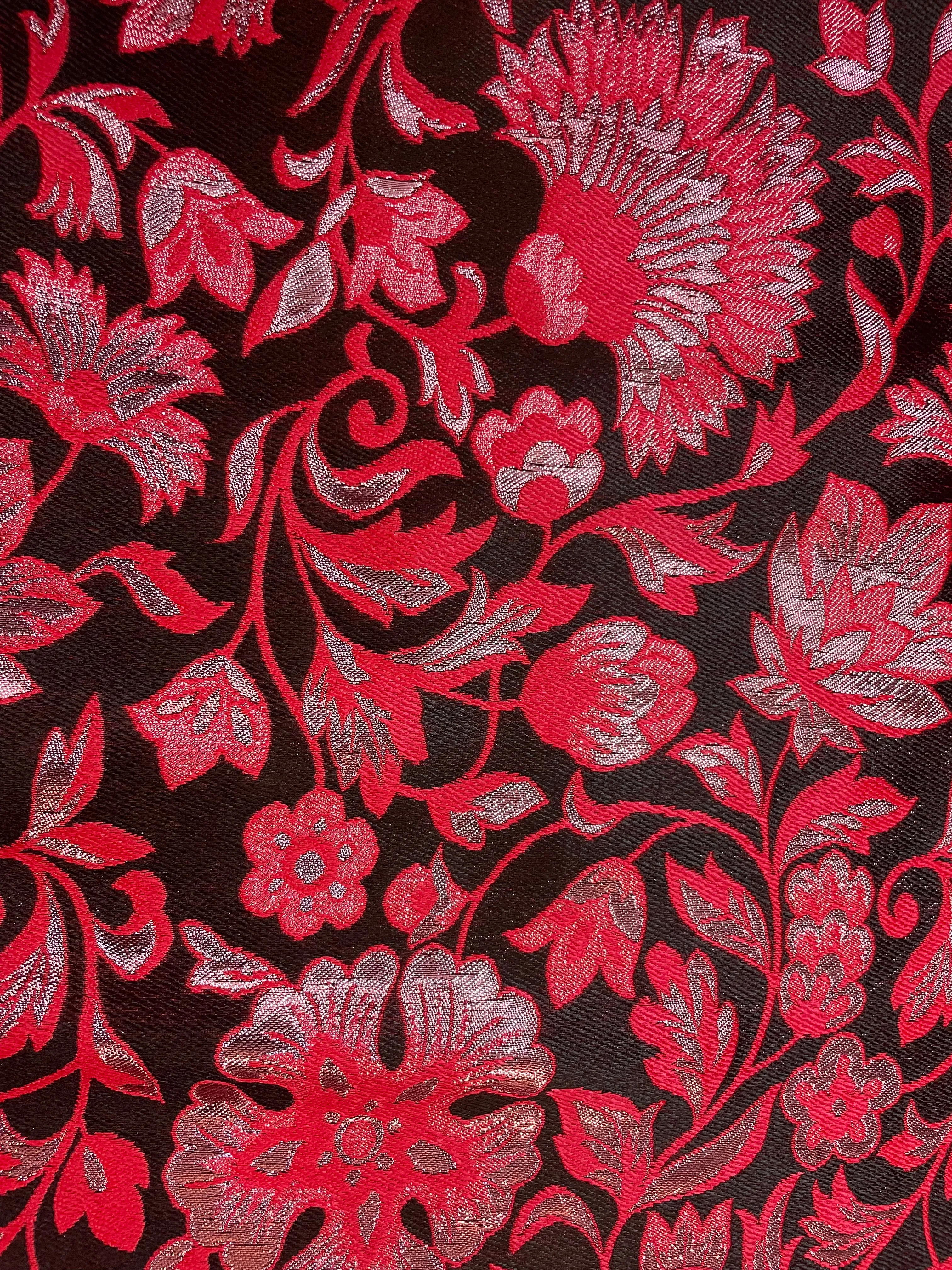 Designer Metallic Red & Black Floral Brocade