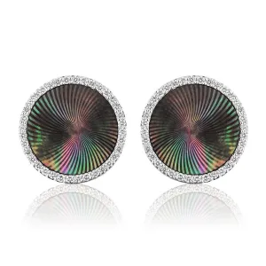 Diamond Cufflinks - 18k White Gold Black Diamond Sides - Pinctada Maxima