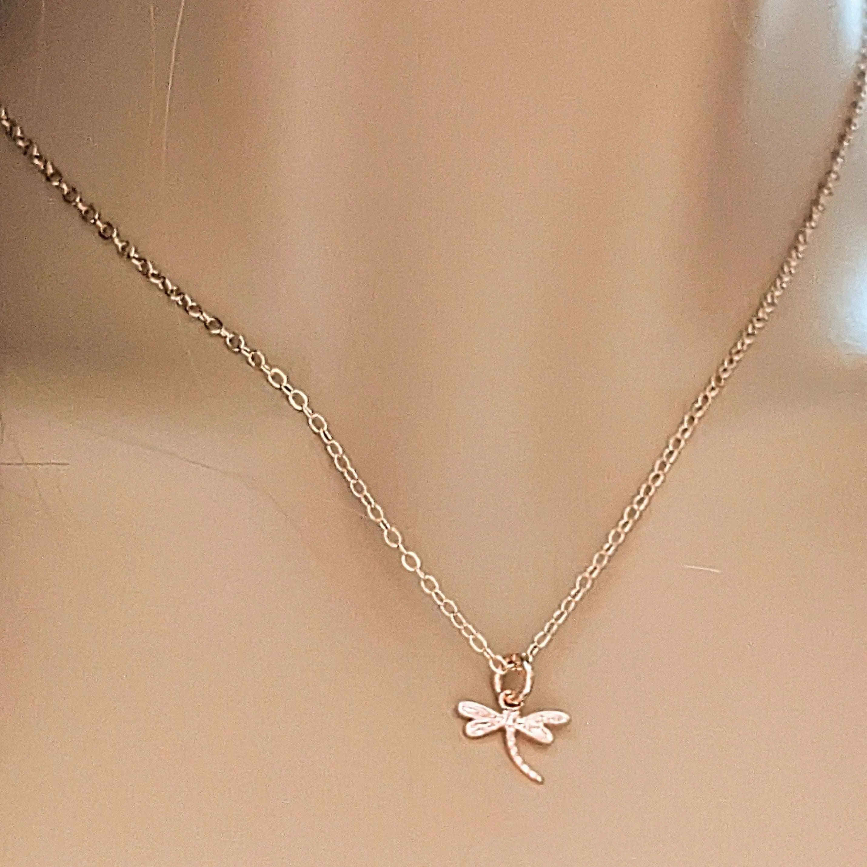 Dragonfly Rose Gold necklace/earrings set, 18 inch