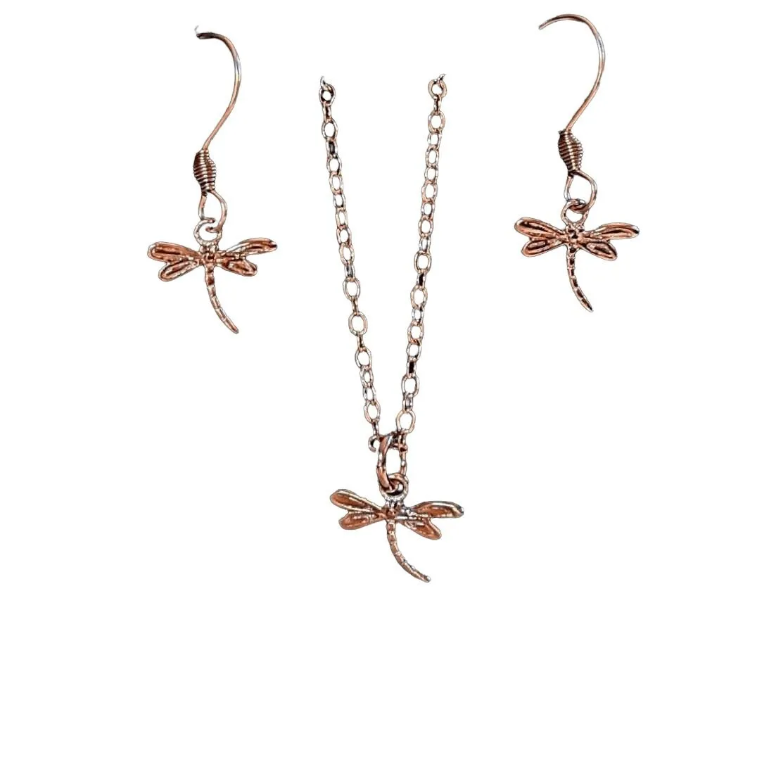 Dragonfly Rose Gold necklace/earrings set, 18 inch