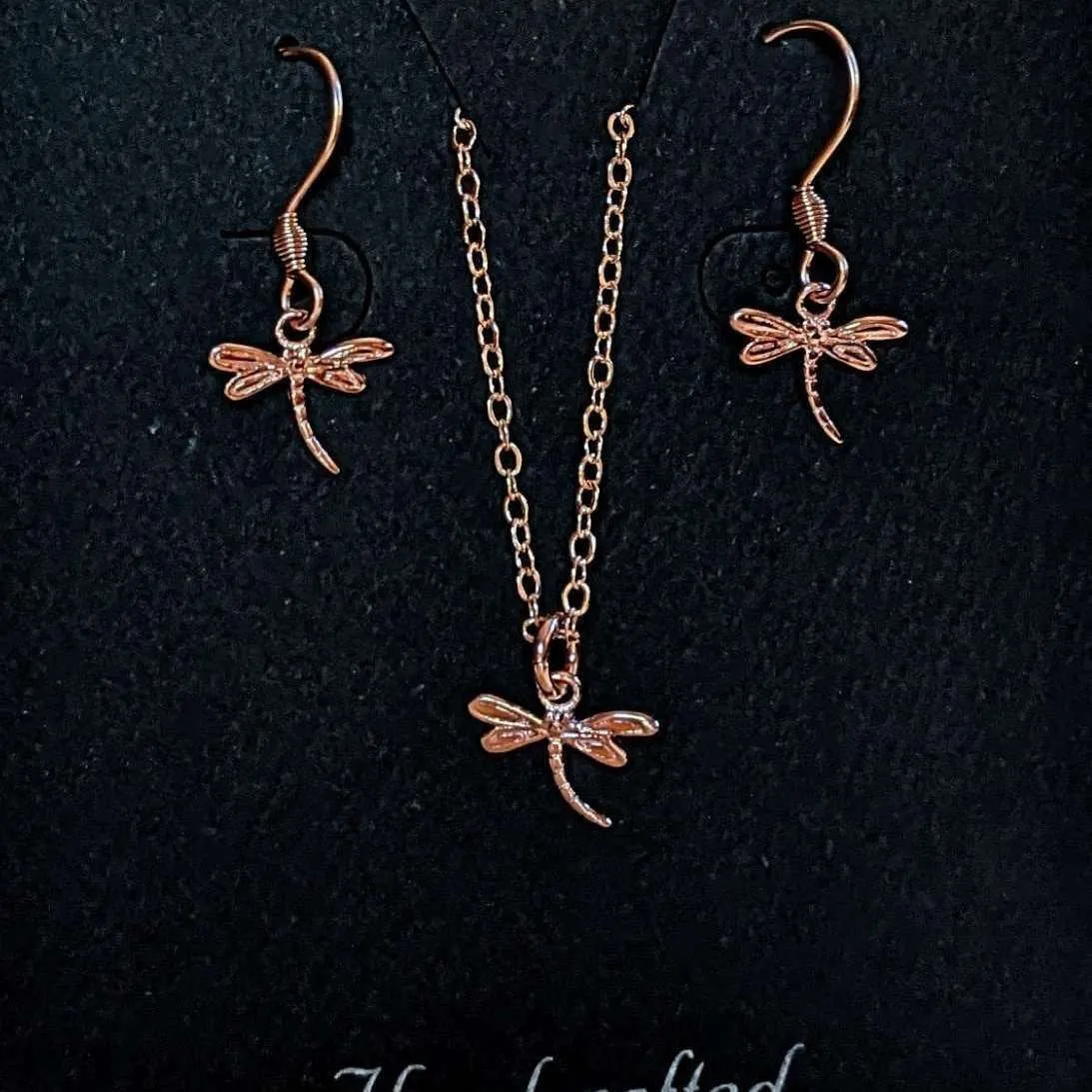 Dragonfly Rose Gold necklace/earrings set, 18 inch