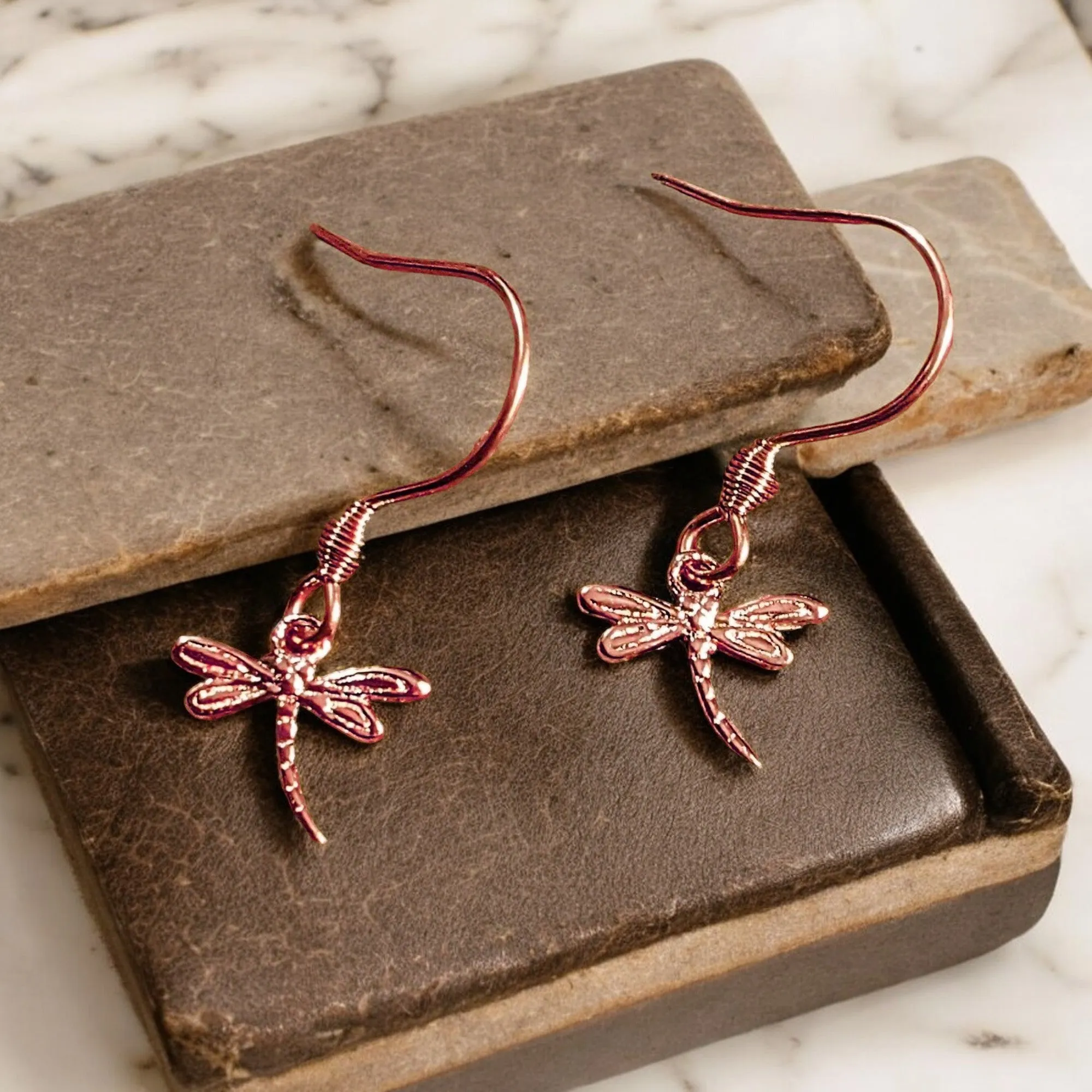 Dragonfly Rose Gold necklace/earrings set, 18 inch