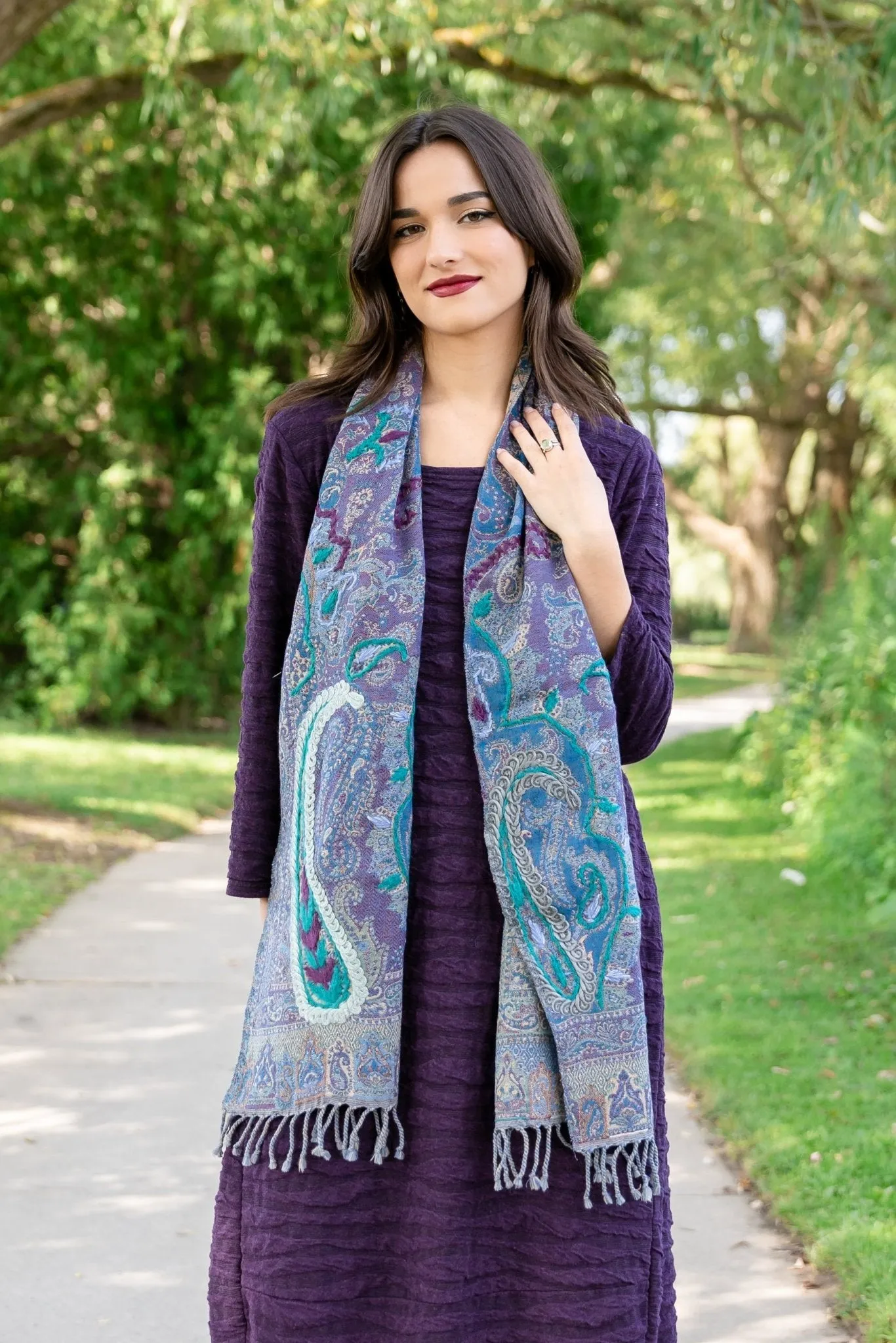 Embroidered Wool Scarf - Maeve