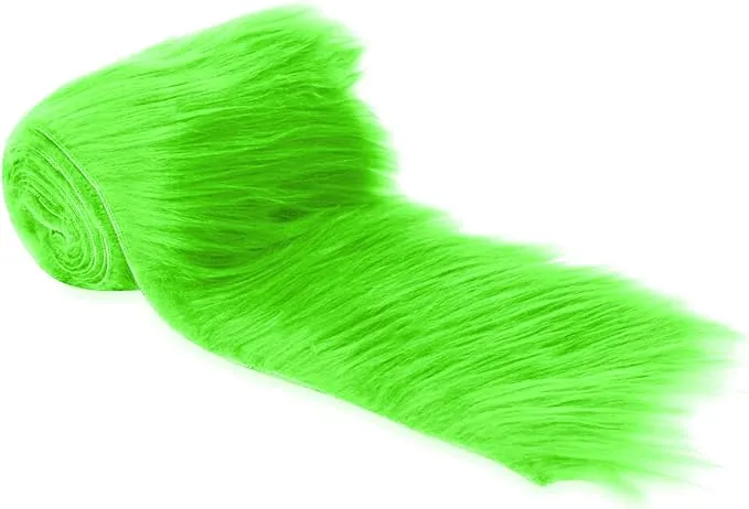 FabricLA Mohair Shaggy Faux Fur Fabric - Pre Cut Strips | Trim Ribbon | DIY Craft, Hobby, Costume, Decoration - Lime