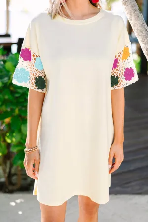 Floral Crochet Splicing Sleeve T Shirt Dress